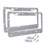 Tzarrot Bling License Plate Frame For Women Universal Rhinestone License Plate Frame Rust Proof Metal Bling Car Accessories For