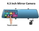 Blue Mirror 4.3 Inch Touch Screen Dash Cam 2 Channel Dual Camera Reversin Full HD 1080P Car Blackbox