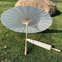 1PC Handcrafted White Plastic Umbrella For Bridal Wedding Decorations - Elegant Handheld Artistic Prop For Photography Events Without Electricity Or Feathers