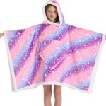 Kids 2 In 1 Pink And Blue Hooded Poncho Blanket