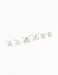 Silver Cubic Zirconia Butterfly Stud Earrings 3-PACK