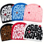 Women's Trendy Letter Print Windproof Warm Knitted Hat Comfortable And Lightweight Versatile Travel Brimless Hat