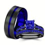 Romantic Alloy Couple Rings Set - Synthetic Square-Cut Blue Stone With Rhinestone Accents Unisex Single Ring For Engagement And Wedding Band Non-Plated - 1Pcs