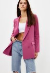 Regular Lined Double Breasted Closure Woven Blazer Jacket - Pink