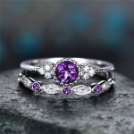 2PCS Classic Fashion Luxurious Rings Marquise Cut Round Cubic Zirconia Stacking Ring Purple Jewelry Promise Engagement Wedding R