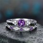 2pcs Classic Fashion Luxurious Rings Marquise Cut Round Cubic Zirconia Stacking Ring Purple Jewelry Promise Engagement Wedding Ring Anniversary Gift