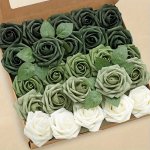 25PCS Forest Green Gradient Artificial Roses Set - Realistic Diy Bouquet With Grass Green Stems For Bridal & Home Decor Perfect
