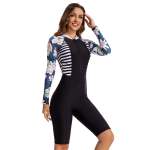 Women's Blue Blossom Long Sleeve Shorts Swimwear - XL