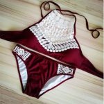 High Neck Bikini Set With Lace - Red XL