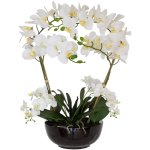 White Real Touch Orchid Flower Arrangement In Black Bowl