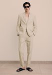 Regular Fit Linen Suit Trousers - Beige & Pinstriped