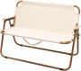 2 Persons Wood Armchair Double Backrest Folding Camping Chair- White
