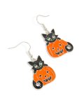 Silver Black Cat & Pumpkin Drop Earrings