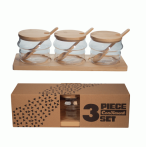 3PC Condiment Set With Wooden Spoon & Tray