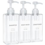 Shampoo And Conditioner Dispenser Refillable Plastic Shampoo Pump Bottles With Waterproof Labels Empty Body Wash Dispenser Set F