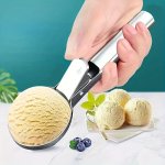 1PC Ice Cream Scoop Melon Spoon Stainless Steel Spoon For Baking Ice Cream Digger Spoon With Trigger Modern Dough Scoop Reusable