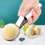 1PC Ice Cream Scoop Melon Spoon Stainless Steel Spoon For Baking Ice Cream Digger Spoon With Trigger Modern Dough Scoop Reusable Melon Spoon Washable