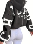 Letter Print Drop Shoulder Oversized Hoodie Casual Long Sleeve Hoodie Sweatshirt Women's Clothing