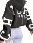 Letter Print Drop Shoulder Oversized Hoodie Casual Long Sleeve Hoodie Sweatshirt Women's Clothing