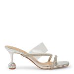 Silver Strappy Slip On Heels