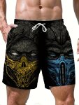 Men's Monsters Print Shorts With Pockets Casual Breathable Drawstring Shorts For Outdoor