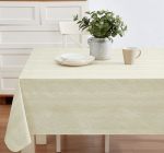 Newbridge Vinyl Flannel Backed Tablecloth 52 X 70 Inch Rectangle Beige Moire Wavy Solid Design Heavyweight Indoor Outdoor Waterp
