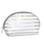 Oval Silver And White Stripe Shimmer Cosmetic Bag