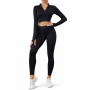 Women's Long Sleeve Zip Crop Top & High-waist Leggings Set - Black- L