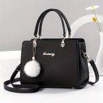 Classic Solid Color Square Shoulder Bag Pompom Decor Top Handle Satchel Bag For Daily Use