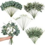 110 Pcs 7 Kinds Mixed Artificial Eucalyptus Stems And Faux Flowers Fake Silver Dollar Eucalyptus Leaves Stems Bulk Soft Textured