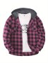 Long Sleeve Casual Regular Fit Button Up Hooded Shirts Jacket Plaid Shirt Coat For Men