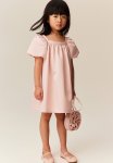 Balloon-sleeved Satin Dress - Light Pink