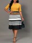 Plus Size Elegant Dress Women's Plus Colorblock Stripe Print Half Sleeve Round Neck Midi Dress