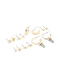 Goldair Gold Green Diamante Stud Earrings 7-PACK