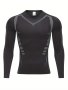 Men's Stylish Geometric Pattern Compression Shirt Active Breathable High Stretch Crew Neck Top For Hiking Jogging Cycling Outdoor Fitness Workout