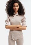 Rib-knit Button-front Top - Beige