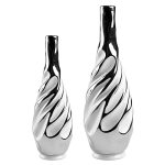 Yundu Ceramic Vase Set Of 2 White With Silver Modern Home D Cor Living Room Dried Flowers 14X6X6 Inches