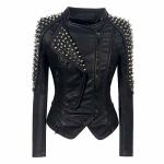 Lfss Lfs Women's Punk Rivet Motorcycle Jacket Fashion Zipper Asymmetric Studded Perfectly Shaping Faux Leather Biker Coat XL Bla