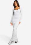 Contrast Binding Notch Detail Maxi Dress - Grey Marl