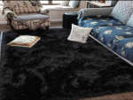 Smte Black Shaggy Fluffy Rug With Keychain