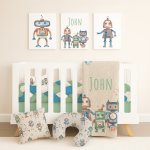 Robot Blue And Green Cot Bedding Set