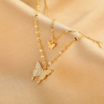 Double-layer Alloy Necklace With Butterfly Pendant Perfect Gift For Girlfriend