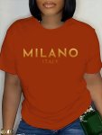 Milano Letter Print Crew Neck T-Shirt Casual Short Sleeve T-Shirt For Spring & Summer Women's Clothing