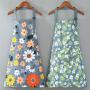 1PC Oil-proof And Waterproof Apron Floral Print Apron For Gardening & Cooking Adjustable Blue Cotton Waterproof Easy To Clean Kitchen Apron With 2 Pockets Housewives Simple