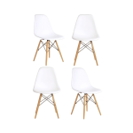 4 Piece Modern White Chairs With Solid Wooden Legs