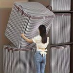 Houndstooth Pattern Storage Boxes: Clothes And Blanket Organizers With Handles And Zipper Closures