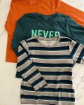 Woolworths Long Sleeve T Shirt In Orange Green blue grey Stripes And Green Never Grow Up 7Y