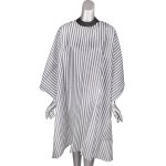 Barber Cape White & Black Stripes With Silicone Collar Hook & Loop