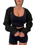Zwurew Workout Tops For Women 2026 Black Bolero Shrug Sweatshirt Long Sleeve Open Front Cardigan Shrugs Y2K Tops