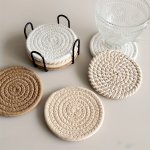 4-PIECE Linen Blend Coasters Set With Non-woven Fabric Lining Absorbent Cotton Trivets For Coffee Table Bar Home Decor - Minimal